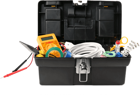 Electricians toolbox of tools open.