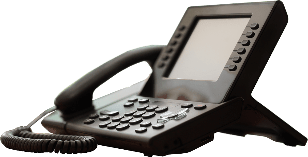 Black office desktop phone.