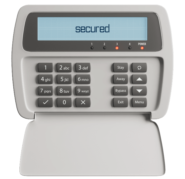 Security alarm panel armed and secure