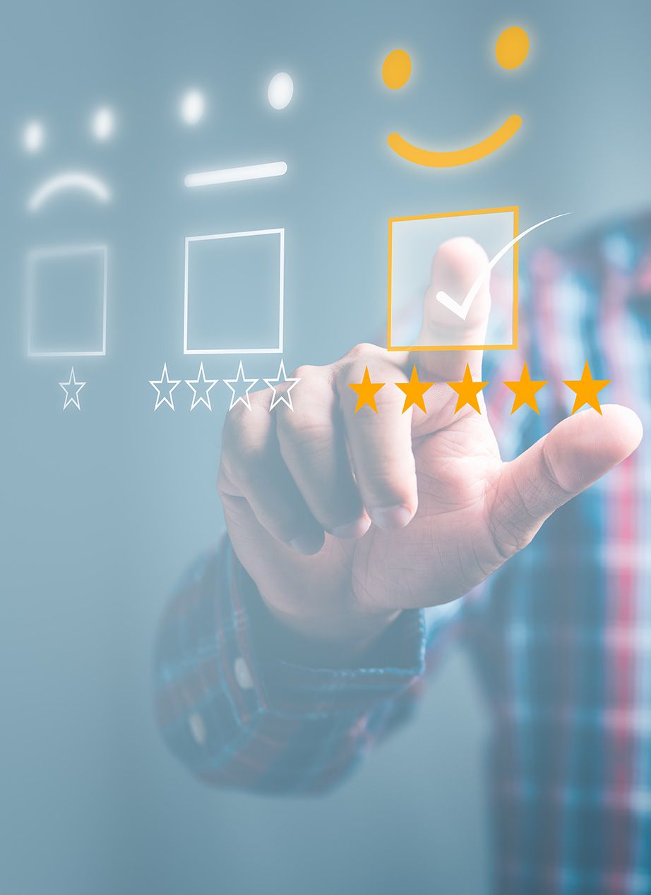 Man selecting he's happy with his customer experience in a feedback survey.